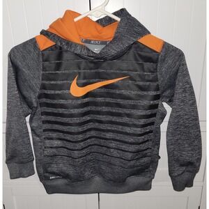 Nike Boys Dri-FIT Hoodie Grey Orange Space Dye Striped Pullover Size 7 8573-010